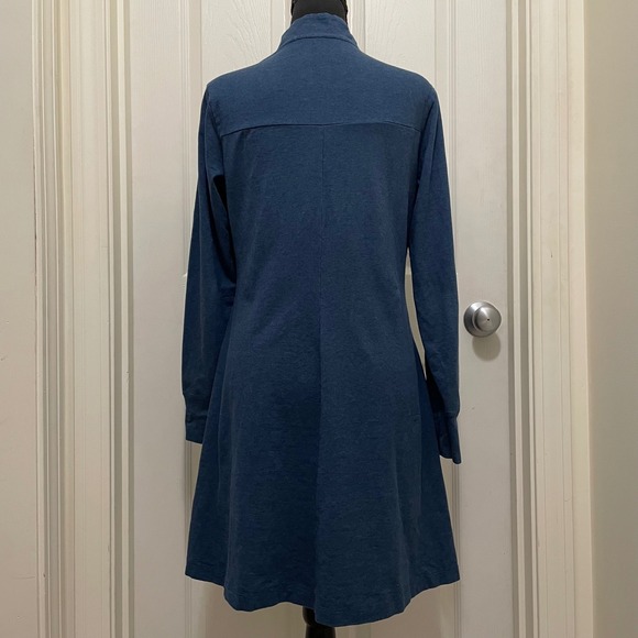 TOAD&CO Mock Neck Long Sleeve Dress Blue Organic Cotton Blend Minimalist M - Picture 5 of 9